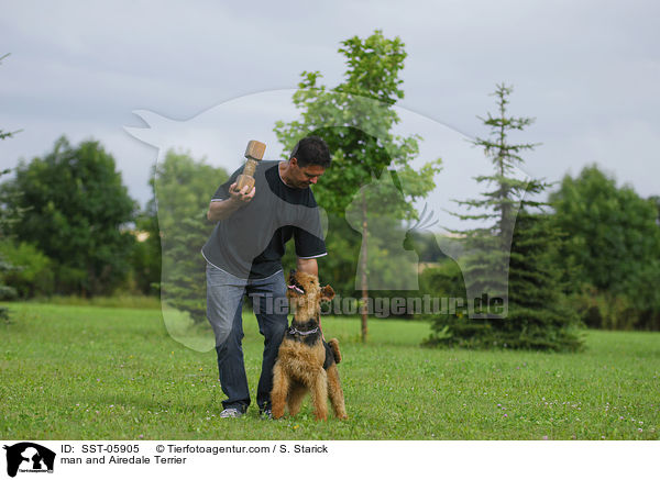 Mann und Airedale Terrier / man and Airedale Terrier / SST-05905