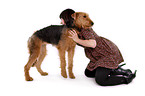 young woman with Airedale Terrier