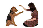 young woman with Airedale Terrier