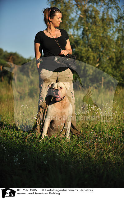 woman and American Bulldog / YJ-01985