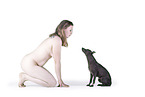 nude woman with American Hairless Terrier