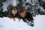 woman and australian shepherd