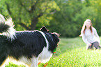 woman with Australian Shepherd