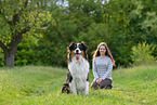 woman with Australian Shepherd