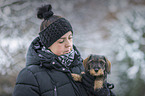 woman with wirehaired Dachshunds Puppy