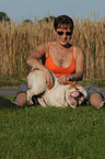 woman and English Bulldog