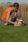 woman and English Bulldog