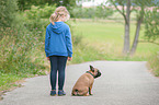 girl and French Bulldog