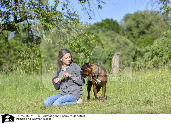 Frau und Deutscher Boxer / woman and German Boxer / YJ-15971