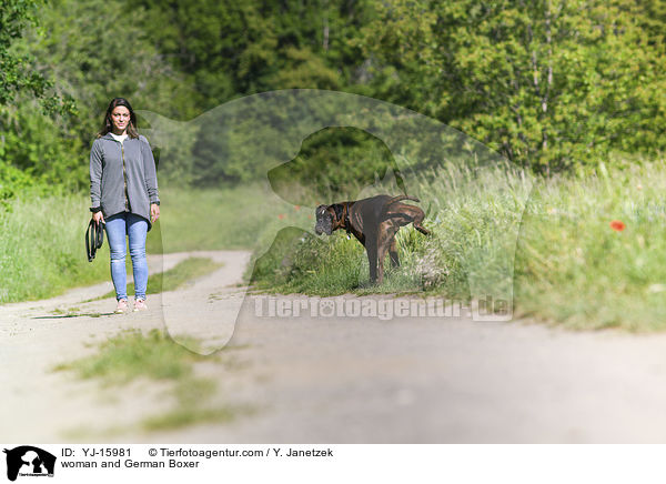 Frau und Deutscher Boxer / woman and German Boxer / YJ-15981