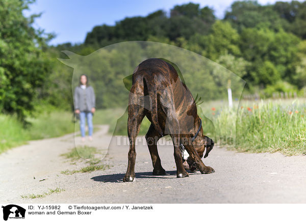 Frau und Deutscher Boxer / woman and German Boxer / YJ-15982