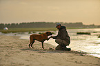 man and German Boxer