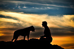 woman and German Boxer