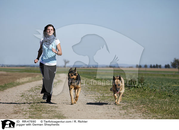 Joggerin mit Deutschen Schferhunden / jogger with German Shepherds / RR-47690