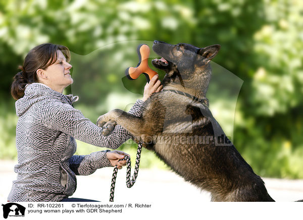 junge Frau spielt mit DDR Schferhund / young woman plays with GDR Shepherd / RR-102261