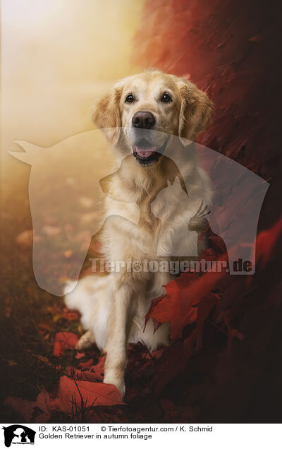 Golden Retriever im Herbstlaub / Golden Retriever in autumn foliage / KAS-01051