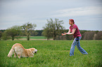 woman and Golden Retriever