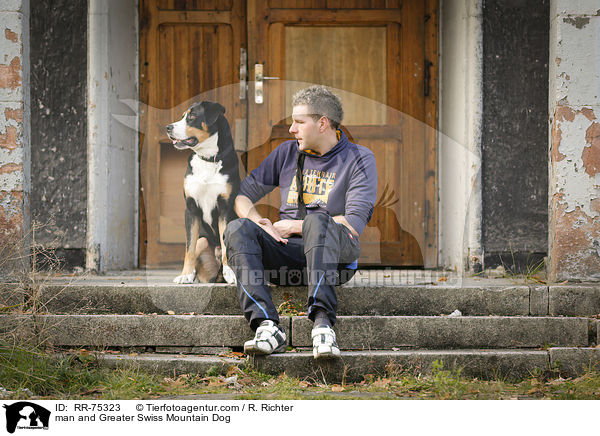 Mann und Groer Schweizer Sennenhund / man and Greater Swiss Mountain Dog / RR-75323