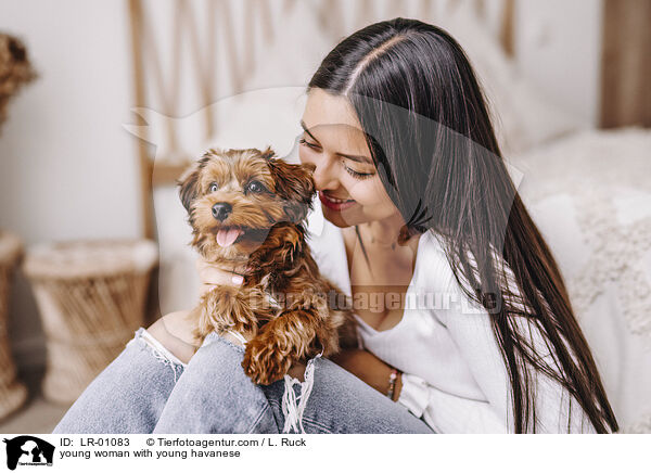 junge Frau mit jungem Havaneser / young woman with young havanese / LR-01083