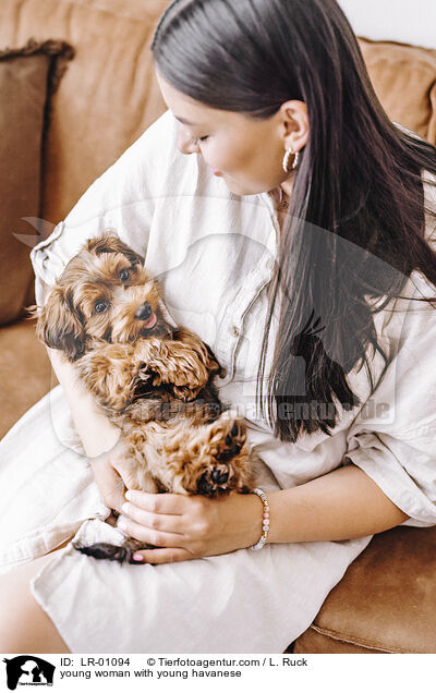junge Frau mit jungem Havaneser / young woman with young havanese / LR-01094