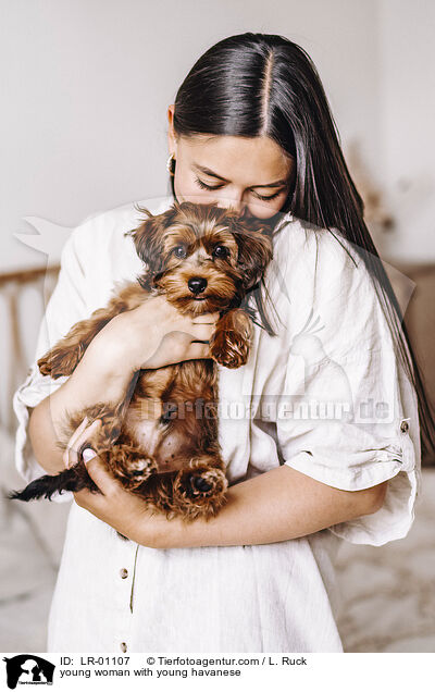 junge Frau mit jungem Havaneser / young woman with young havanese / LR-01107