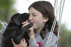 girl with Labrador Retriever Puppy