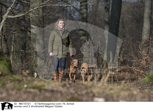 Frau und 2 Kurzhaarvizslas / woman and 2 shorthaired Magyar Vizslas / NN-10721