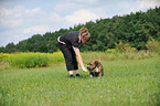 woman and Olde English Bulldog