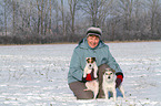 woman and 2 Parson Russell Terrier