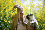 young woman with pug