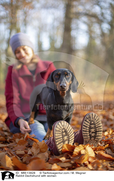 Kaninchendackel mit Frau / Rabbit Dachshund with woman / MW-13828