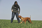 woman and Rhodesian Ridgeback