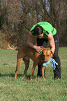 woman with Rhodesian Ridgeback