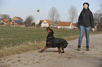 woman and Rottweiler