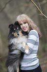 woman and Shetland Sheepdog