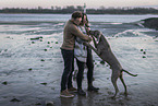 human with Weimaraner