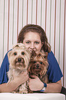 woman with 2 Yorkshire Terrier