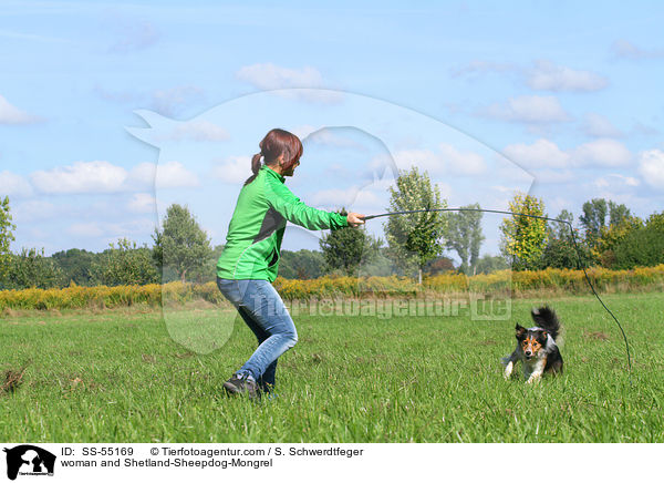 Frau und Sheltie-Mischling / woman and Shetland-Sheepdog-Mongrel / SS-55169