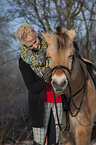 woman with Fjord horse