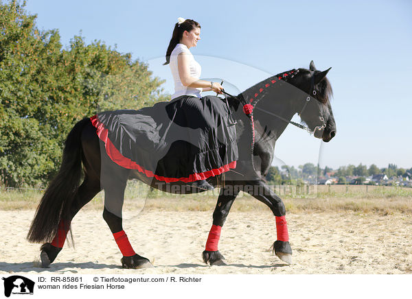 Frau reitet Friese / woman rides Friesian Horse / RR-85861