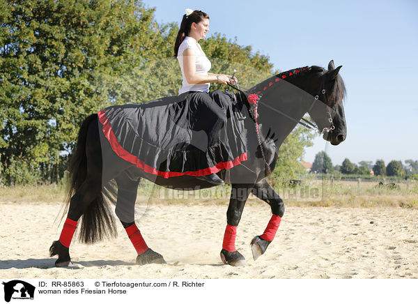 Frau reitet Friese / woman rides Friesian Horse / RR-85863