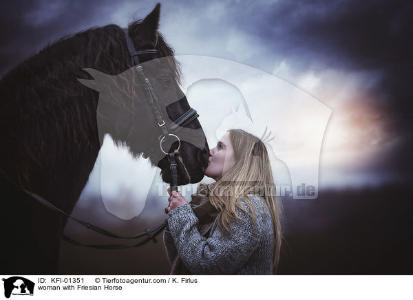 Frau mit Friese / woman with Friesian Horse / KFI-01351