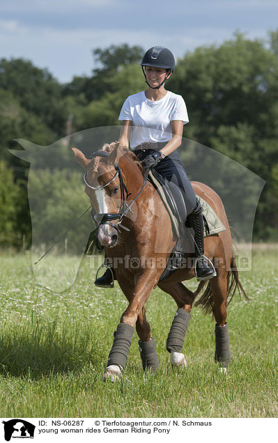 junge Frau reitet Deutsches Reitpony / young woman rides German Riding Pony / NS-06287