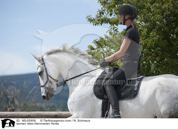 Frau reitet Hannoveraner / woman rides Hanoverian Horse / NS-05956