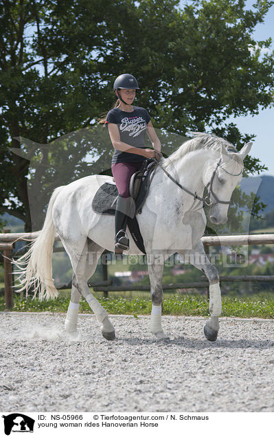 junge Frau reitet Hannoveraner / young woman rides Hanoverian Horse / NS-05966