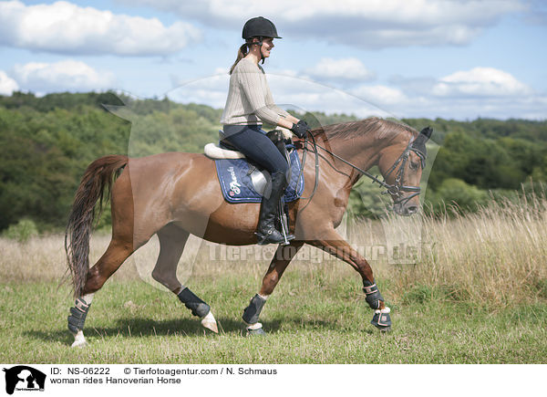 Frau reitet Hannoveraner / woman rides Hanoverian Horse / NS-06222