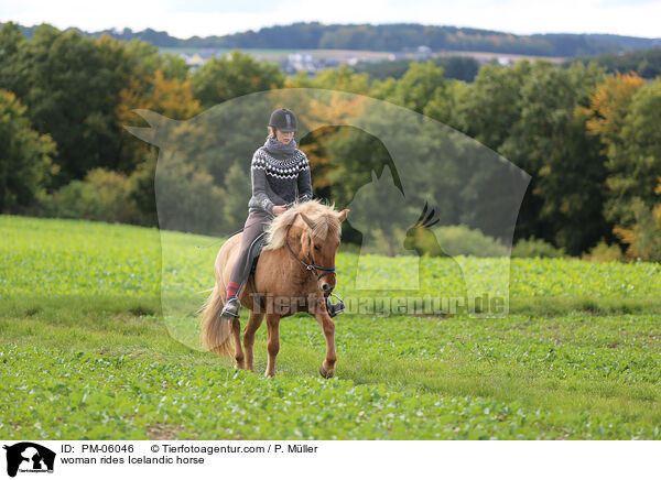 Frau reitet Islnder / woman rides Icelandic horse / PM-06046