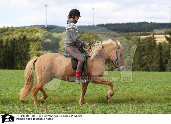 Frau reitet Islnder / woman rides Icelandic horse / PM-06048