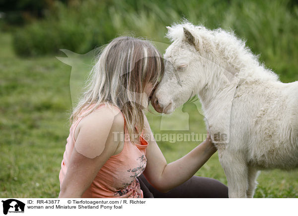 Frau und Mini Shetland Pony Fohlen / woman and Miniature Shetland Pony foal / RR-43877