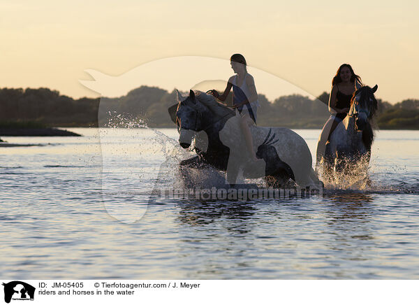 Menschen udn Pferde im Wasser / riders and horses in the water / JM-05405